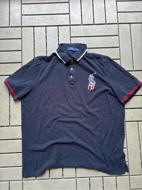 Ralph Lauren Navy Short-Sleeve Polo with Red & White Trim